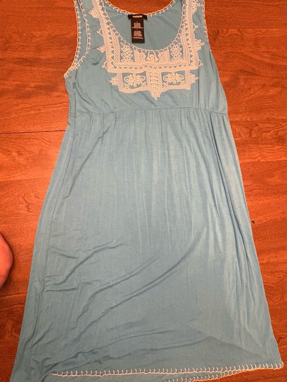 Premise Powder Blue Sleeveless Midi Dress with White Embroidery